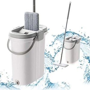 Squeeze Hand Free Flat Mop with Bucket Set Hardwood Laminate Tile Floor Cleaning - Picture 1 of 7
