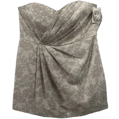 Vestido de novia David 16 beige dama de honor novia estampado encaje plisado mini Foto 1 de 4