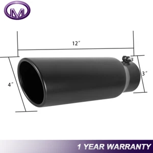 Black Diesel Exhaust Tip 3" Inlet 4" Outlet 12" Long Stainless Steel Bolt On - Bild 1 von 11