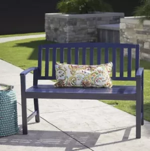 Blue Acacia Wood Out Door Bench Durable Sturdy Weather Resistant Patio with Arms - Picture 1 of 3