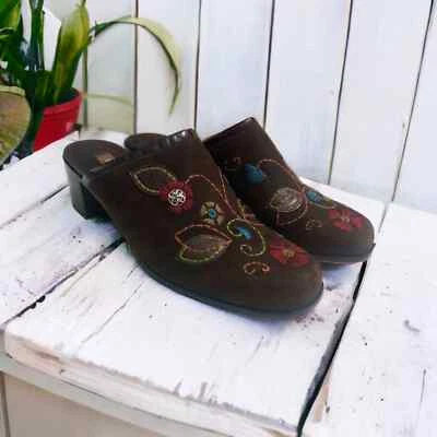 Brighton Fiona Marrón Bordado Slip On Mules 8 Usado en Excelente Condición Foto 1 de 4