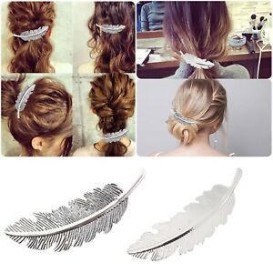 Exaggerated Vintage Metal Feather Hair Clip With Leaf Edge And Spring Ponytail