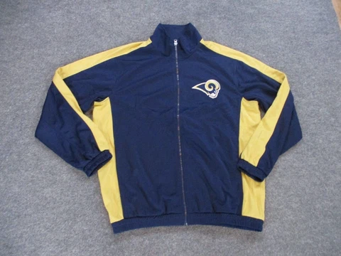 St Louis Rams Jacket Adult L Blue Full Zip Windbreaker Mock Neck Logo Mens Cover