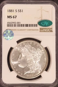 1881-S Morgan Dollar, NGC 67 CAC, Stunning white cartwheel. See condition below! - Picture 1 of 16