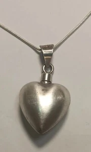 Vintage Taxco Sterling Silver Heart Urn Snuff Pendant Necklace 20" Long - Picture 1 of 5