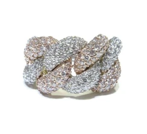Mens 14k Two-Tone Rose & White Gold 4.25ct White Diamond Big Cuban Ring - Picture 1 of 6