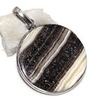 Calcite Zebra 925 Silver Plated Gemstone Round Pendant 2"" Mother's Gift GW