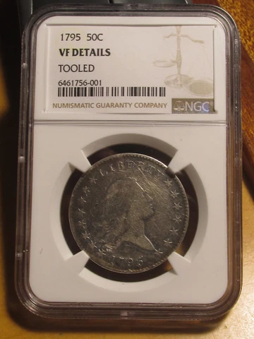1795 50C 2 Leaves O-122 R5 Flowing Hair Half Dollar NGC VF Details - Tooled Cover