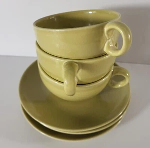 Vintage Russel Wright Cups and Saucers Chartreuse Iriquois Line Set of 3 Ea. MCM - Picture 1 of 5
