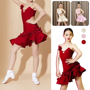 Girls Latin Dance Costume Ballroom Rumba Tango Cha Cha Suit Performance Practice - Picture 1 of 20