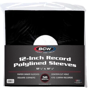 (100 pack) BCW 12-Inch Record Paper Inner Sleeves - Polylined With Hole - Black - Picture 1 of 1