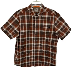 5.11 Tactical Mens Short Sleeve Snap Front Shirt Size Medium Burgundy Plaid - Picture 1 of 13