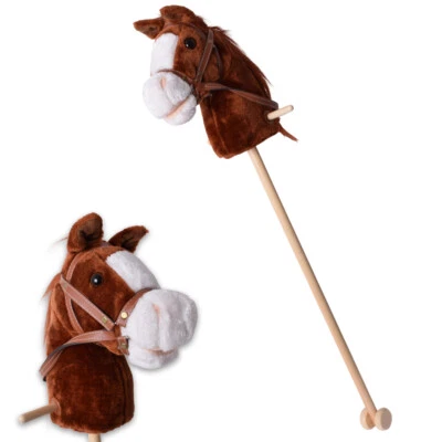 Steckenpferd Reittier Stockpferd Laufpferd Pferdekopf Braun Rollen Holz 96cm - Bild 1 von 4