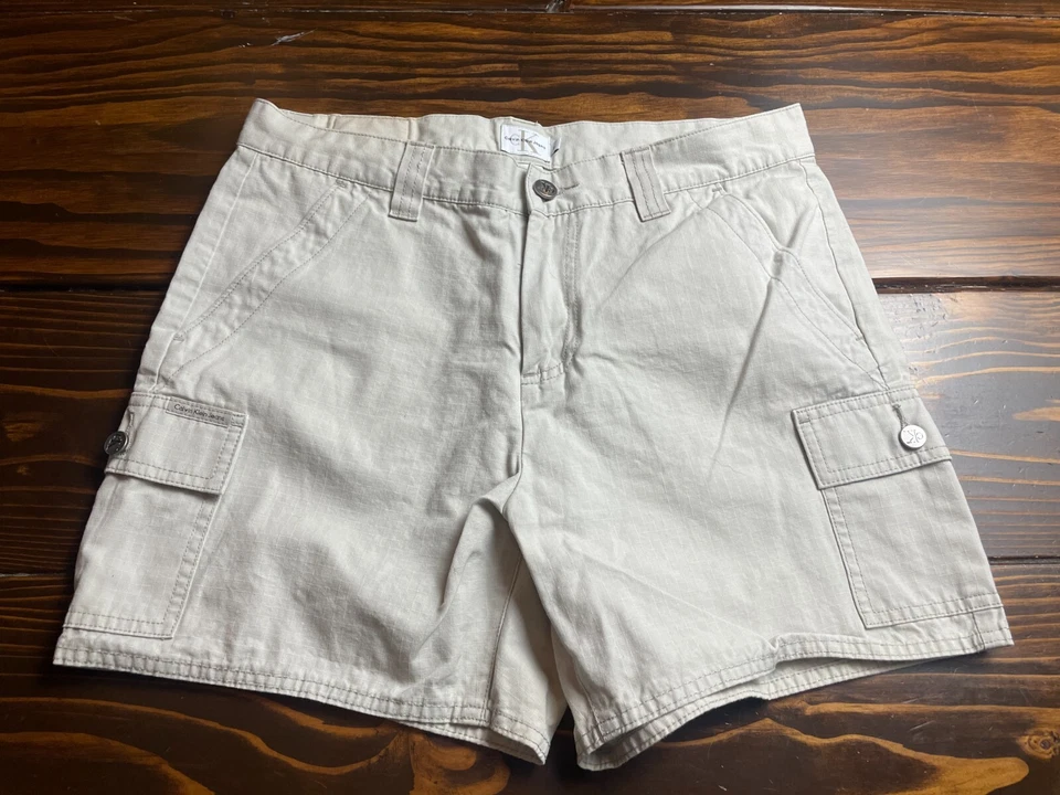 Calvin Klein 牛仔工装短裤女式 8 码平前高腰口袋翻盖 — 第 1/4 张图片