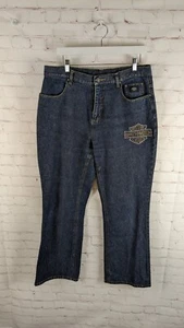Harley-Davidson Dark Wash Denim Bedazzled Emblem Women's Jeans Sz 14 RN 103819 - Picture 1 of 7