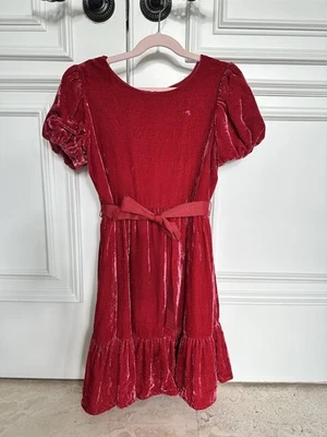 Vestido de terciopelo rojo manga abullonada J Crew para niña talla 10 fiesta navideña Foto 1 de 4