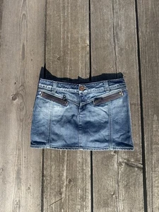 WOMEN'S GUESS USA VINTAGE UK 8 10 W27 27" DENIM DARK WASH SHORT SKIRT Y2K MINI - Picture 1 of 5
