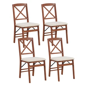 4 Set Kitchen Chairs w/ Rubber Wood Frame Upholstered Seat Hollowed Backrest - Picture 1 of 9