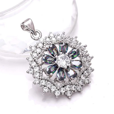 Arco Iris Místico Fuego Topacio y Circonita cúbica Piedras Preciosas 925 Plata Flor Colgante 1.00" P2 Foto 1 de 4
