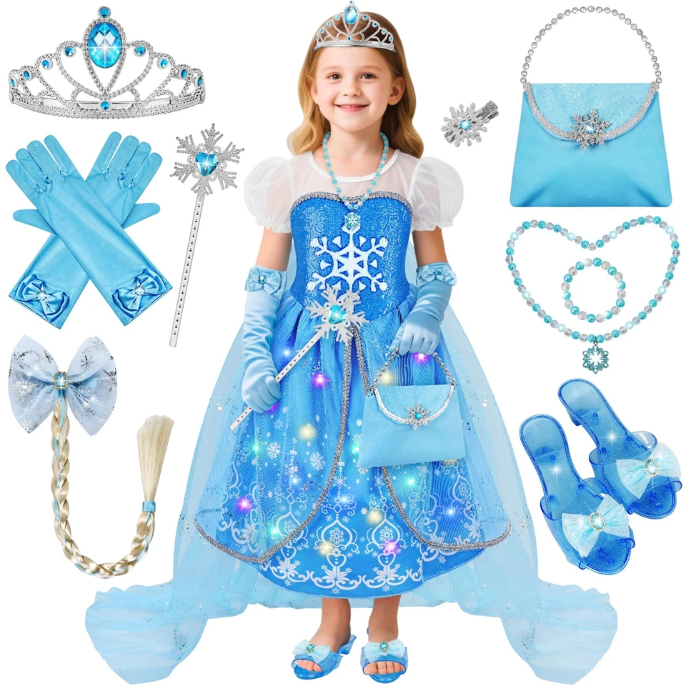 Vestidos de princesa para niña, disfraz de princesa iluminado con capa, salón de cumpleaños... Foto 1 de 4