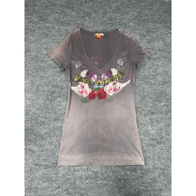 Christian Audigier Paco Chicano Women’s T-Shirt Sz L V-Neck Crown Roses Dove - Image 1 of 4