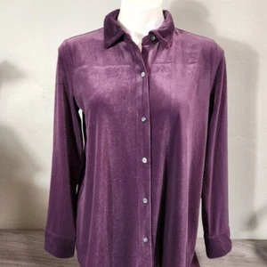J Jill Purple Velvet Tunic Wearever Collection S Soft Back Shirred Back Button - Picture 1 of 11