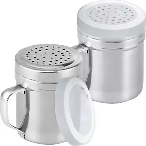 2 Pack 10oz Metal Salt Pepper Dredge Shakers with Handle and Lids - Picture 1 of 5