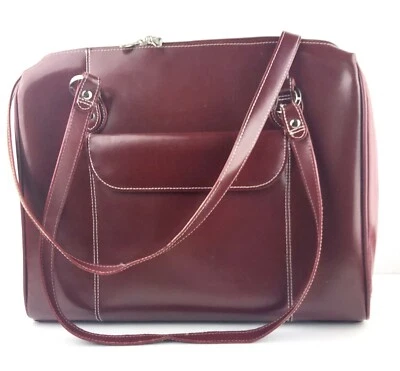 McKlein Burgundy Red Leather Laptop Tablet Travel Bag Briefcase Purse Womens - Image 1 of 4