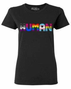 Human Women's T-Shirt LGBT Gay Pride Month Transgender Rainbow Equal Shirts - Picture 1 of 8