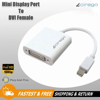 Cirago Mini DisplayPort DP to DVI 1080p Video Converter Cable Cord Adapter White - Image 1 of 4