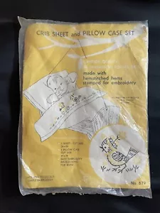 1950's Crib Sheet and Pillowcase Set NOS Embroidery Kit Birds New Old Stock - Picture 1 of 9