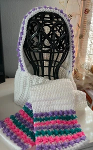 Childs Toddler Hat W/ Attached Scarf Snowfun Handmade Crochet Brand New White - Picture 1 of 5