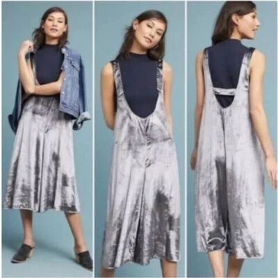 Anthropologie Maeve Silver Gray Velvet Plunging Wide Leg Jumpsuit size M - Image 1 of 4