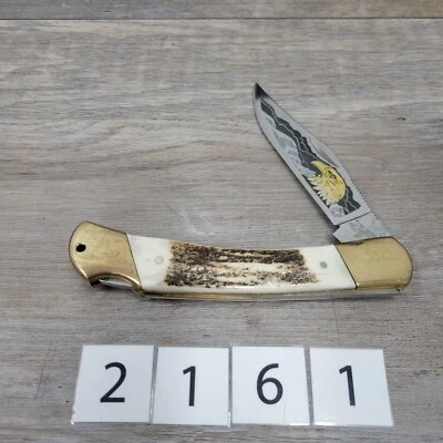 NAVAJA DE BOLSILLO PLEGABLE ROUGH RIDER STAG LOCKBACK CAZADOR ÁGUILA DORADA Foto 1 de 4