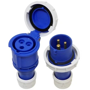 Enchufe y acoplador 16 amperios 3 pines 240v azul IP67 16A macho impermeable caravana marina - Imagen 1 de 16