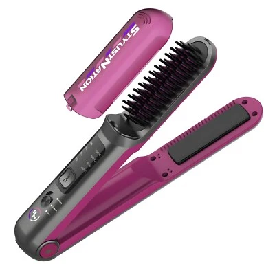 StylistNation 2-in-1 StyleFusion Cordless Hair Straightener Brush & Flat Iron - Image 1 of 4