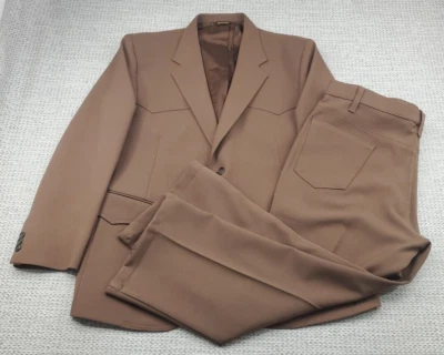 VTG Levis 70's Western Wear Brown Two Piece 2 PC Suit Jacket 46R Pants 48 x 26 - Image 1 of 4