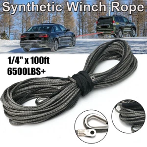 Synthetic Winch Rope Line 1/4'' x 100ft 6500LBS Cable 4WD ATV SUV W/Sheath - Picture 1 of 6