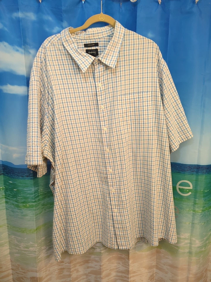 Camisa Harbor Bay Hombre Talla 4XL Fresca y Seca Botón Blanco Azul Cuadros A75 Foto 1 de 4