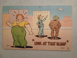 "Look at That Blimp" 1940s Era Linen Postcard by Luther 'Jakie' Irby MWM GC414 - Imagen 1 de 6