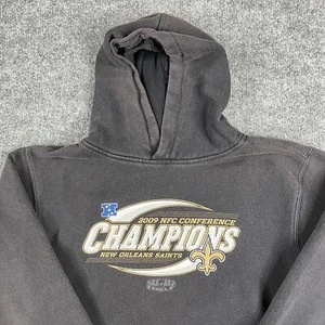 Reebok NFL Saints Hoodie Kids Large Black 2009 Champions Pullover Sweatshirt - Picture 1 of 9