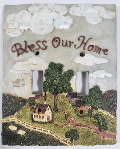 Vintage Homespun Handpainted Light Switch Plate Country "Bless Our Home" - Picture 1 of 4