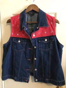 CST Blues Denim blaue Jeansweste Damengröße 1X zierliches rotes Bandana im Westernstil - Bild 1 von 10