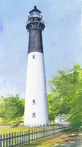 Jagdinsel Leuchtturm South Carolina mattiert Aquarell Kunstdrucke - Bild 1 von 2