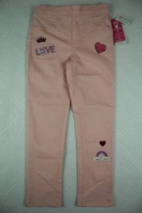 NEW Girls Twill Pants Size 4 Pink Rainbow Stretch School Clothes Rabbit Heart Po - Picture 1 of 5