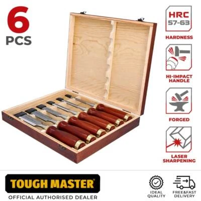 6pc Wood Chisel Set for Woodworking Steel Sharp Blade Ash-Wood Handle Steel Cap - Image 1 of 4