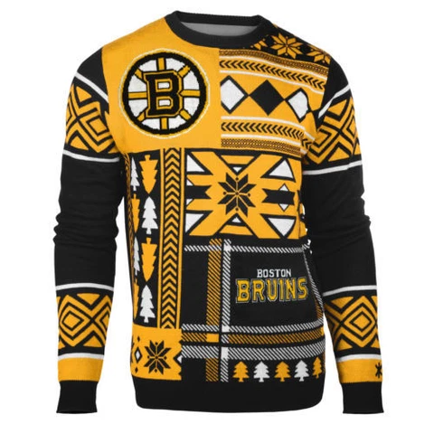Boston Bruins UGLY Christmas SWEATER Crew Neck "Patches" NHL NEW 2015 Cover