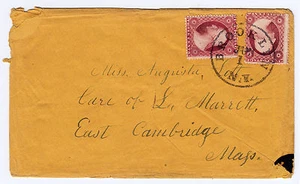 #26A + #26 - 3 Cents 1857, 30R10L, slight double transfer, Brooklyn, NY to Mass. - Picture 1 of 2