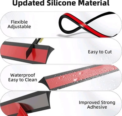 Nueva Presa de Agua Umbral de Ducha Plegable, Autoadhesiva Silicona Negra 39 Pulgadas Foto 1 de 4