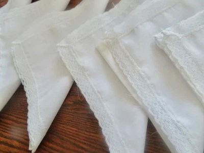 12 servilletas de algodón de 18" de fácil cuidado lino "look" fácil cuidado sin plancha bordes de encaje DOCENA Foto 1 de 4